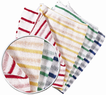 White Dishcloths with Green Stripes 10 per pack
