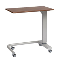 Gas Lift Overbed Table-Walnut With Braking Castors