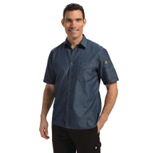 Chef Works Unisex Detroit Deni m Short Sleeve Shirt Blue S
