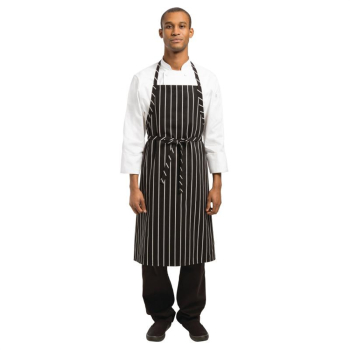 Chef Works Premium Woven Bib A pron Black and White Stripe