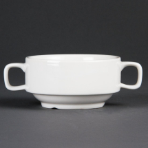 Whiteware Soup Bowls W/Handles 400ml 14oz - Box of 6