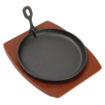 Olympia Cast Iron Round Sizzle r with Wooden Stand