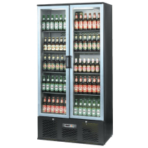 Infrico Upright Back Bar Coole r with Hinged Doors in Black a