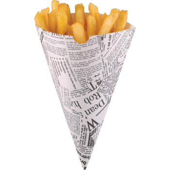 Biodegradable Newspaper Print Paper Chip Cones 183mm (x1000) Biodegradable Newspaper Print Paper Chip Cones 183mm (x1000)
