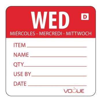 Vogue Dissolvable Day of the W eek Labels Wednesday