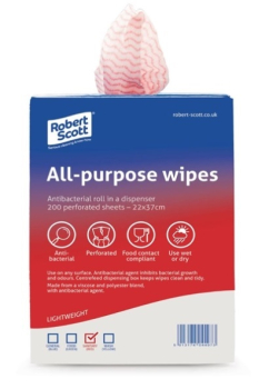 All-Purpose Anti Bac Wipe Red Perforated Roll of 200 22x37cm All-Purpose Anti Bac Wipe Red Perforated Roll of 200 22x37cm