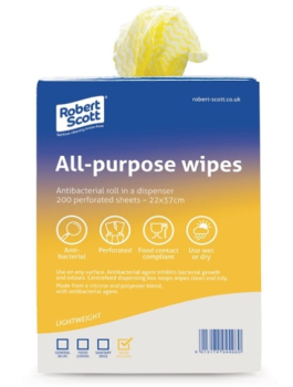 All-Purpose Anti Bac Wipe Yell Perforated Roll of 200 22x37cm All-Purpose Anti Bac Wipe Yell Perforated Roll of 200 22x37cm