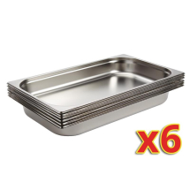 Vogue Stainless Steel 1/1 Gast ronorm Pans 65mm Set of 6