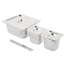Vogue Stainless Steel Gastrono rm Set 2x 1/6 and 2/3 with Lid