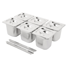 Vogue Stainless Steel Gastrono rm Pan Set 6 x 1/6 with Lids
