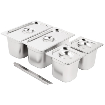 Vogue Stainless Steel Gastrono rm Set 2x 1/3 2 x 1/6 with Li