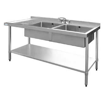 Vogue Stainless Steel Sink Dou ble Bowl with Left Hand Draine