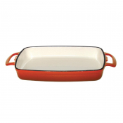 Vogue Orange Rectangular Cast Iron Dish 1.8Ltr