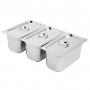 Vogue Stainless Steel Gastrono rm Set 3 x 1/3 with Lids