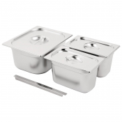 Vogue Stainless Steel Gastrono rm Set 1/2 and 2x 1/4 with Li