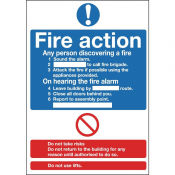 Fire Action Sign Rigid. 300x200mm